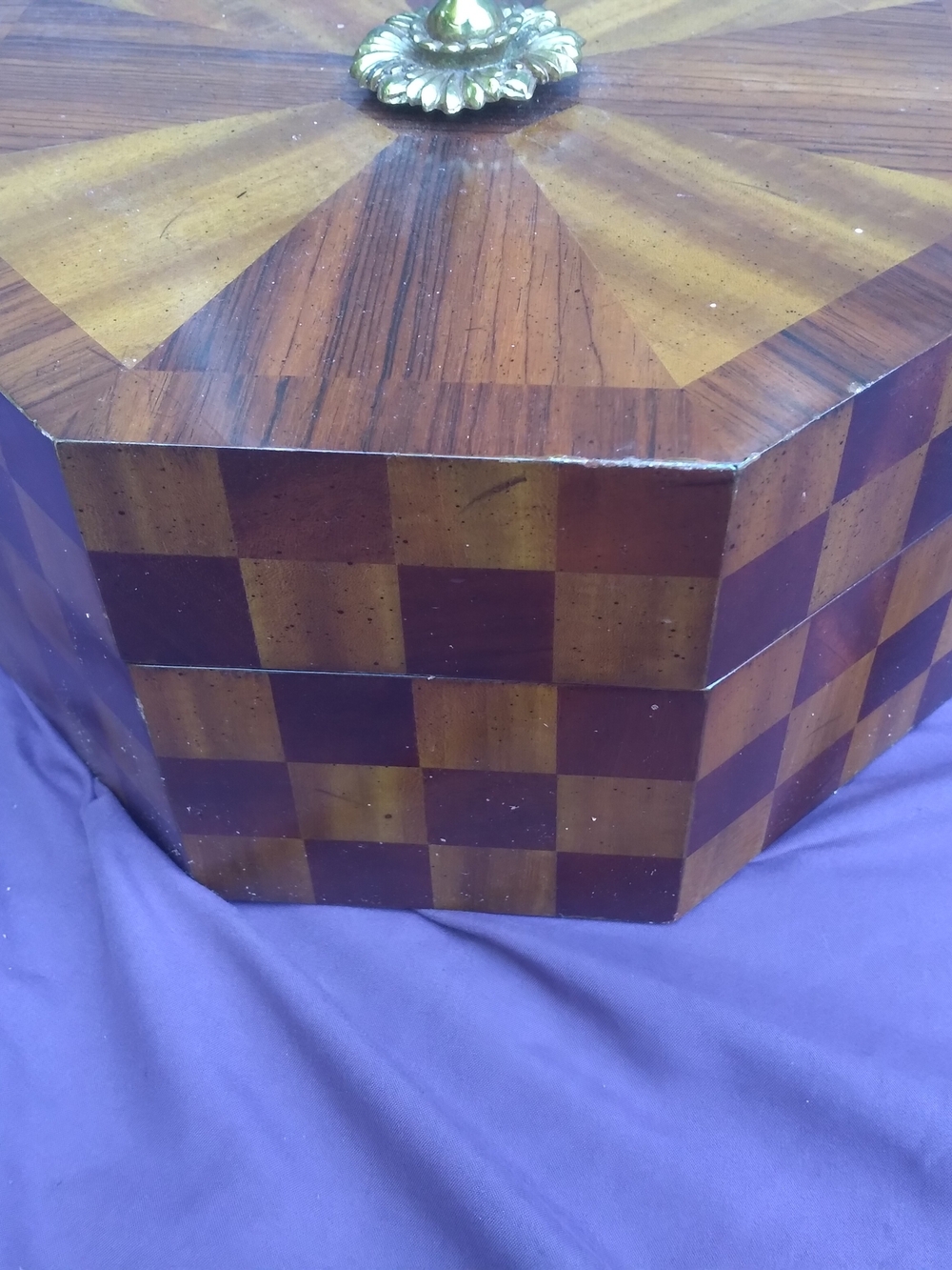 Handcrafted Brown Wood Checkered Decorative Sculpture Box